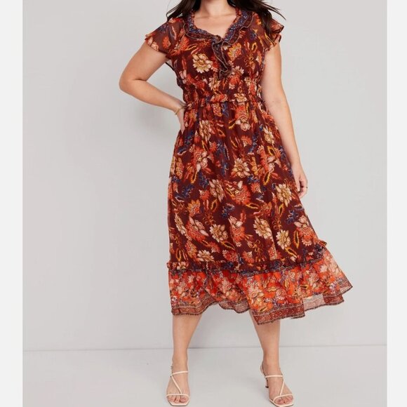 Old Navy Floral Midi Dress - Size M - Boho Casual Modest - Picture 1 of 6